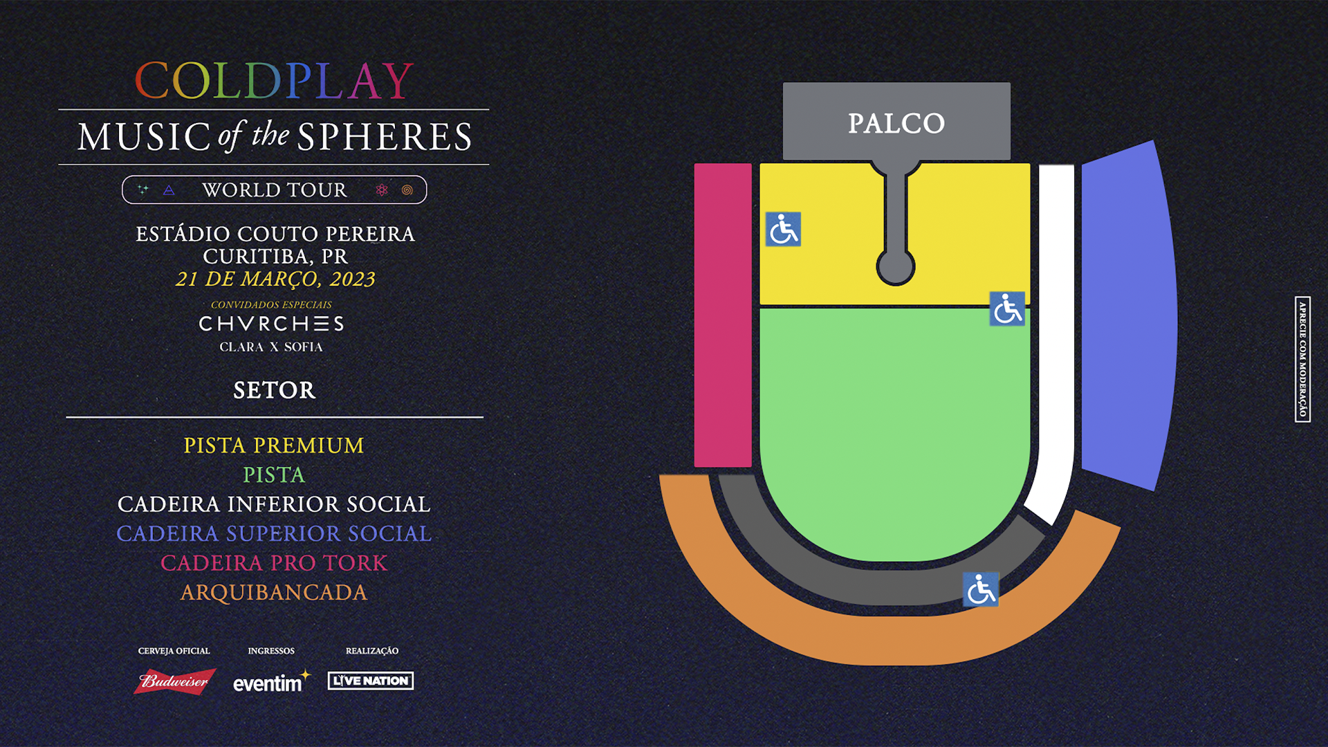 Mapa do Show do Coldplay em Curitiba (imagem: Divulgação/Eventim)