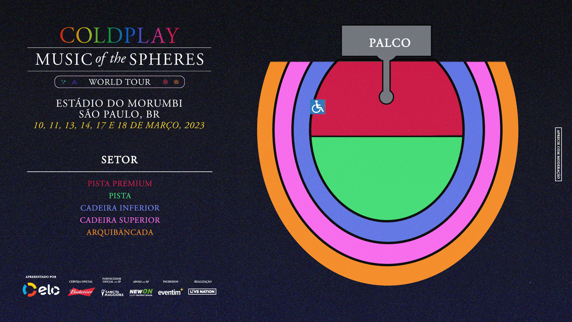 Mapa do Show do Coldplay em São Paulo (imagem: Divulgação/Eventim)
