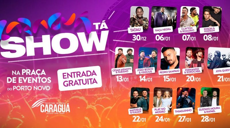 Caraguá Tá Show 2023 tem grandes shows na segunda quinzena de janeiro (imagem: Divulgação)