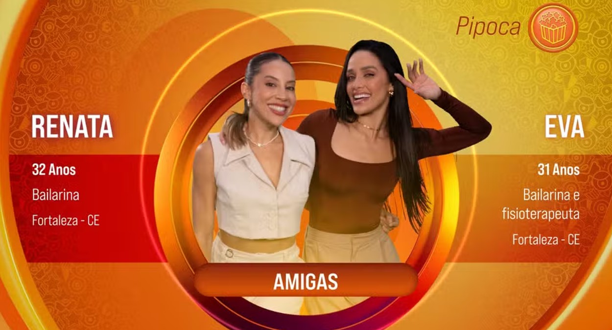 Renata e Eva, bailarinas e fisioterapeuta do BBB 25, posando juntas