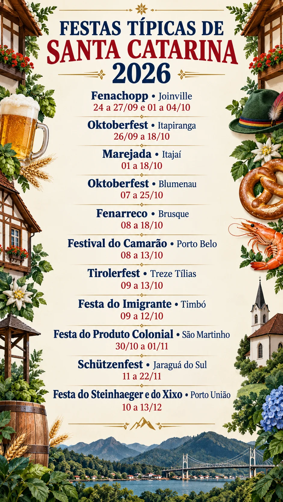 Festas Típicas de Santa Catarina 2026