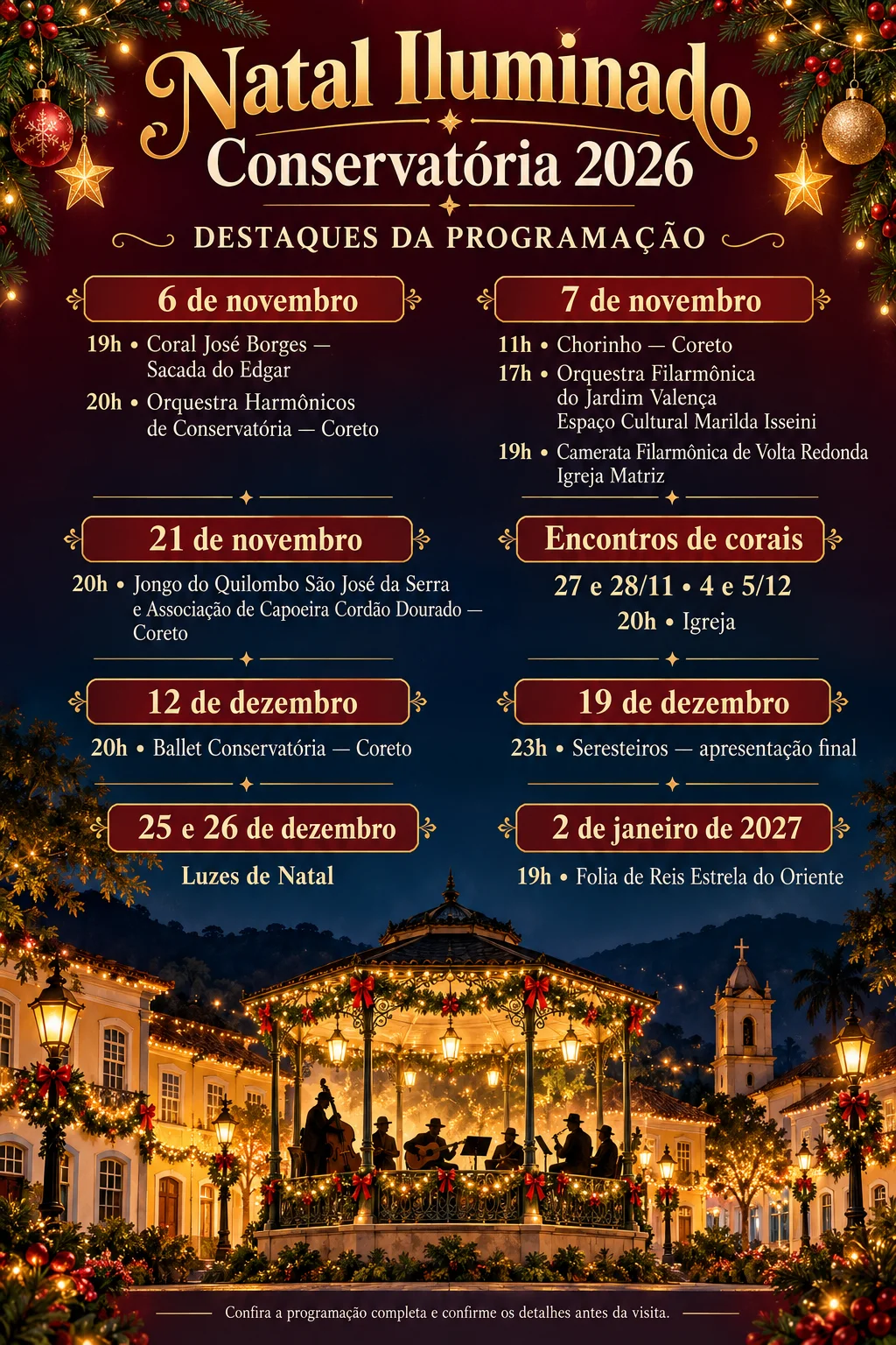 Natal Iluminado em Conservatória 2026 (Imagem IA)
